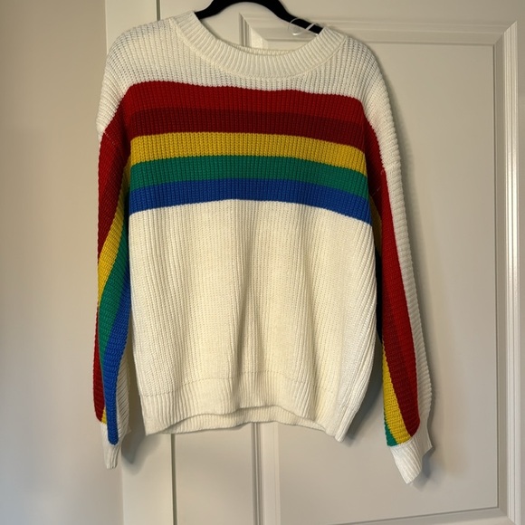 Ivy Rose Rainbow Striped White Sweater - Picture 3 of 10